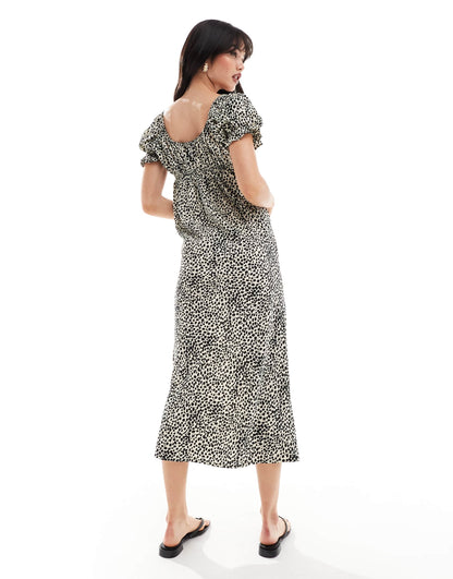 Wednesday's Girl tie detail scoop neck spot print midaxi dress in stone