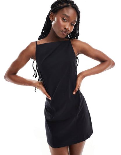 Weekday Jemma mini dress with open back detail in black