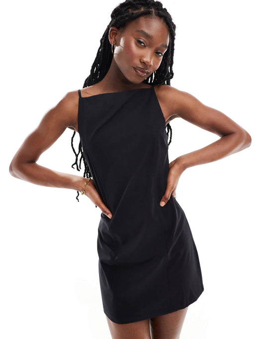 Weekday Jemma mini dress with open back detail in black