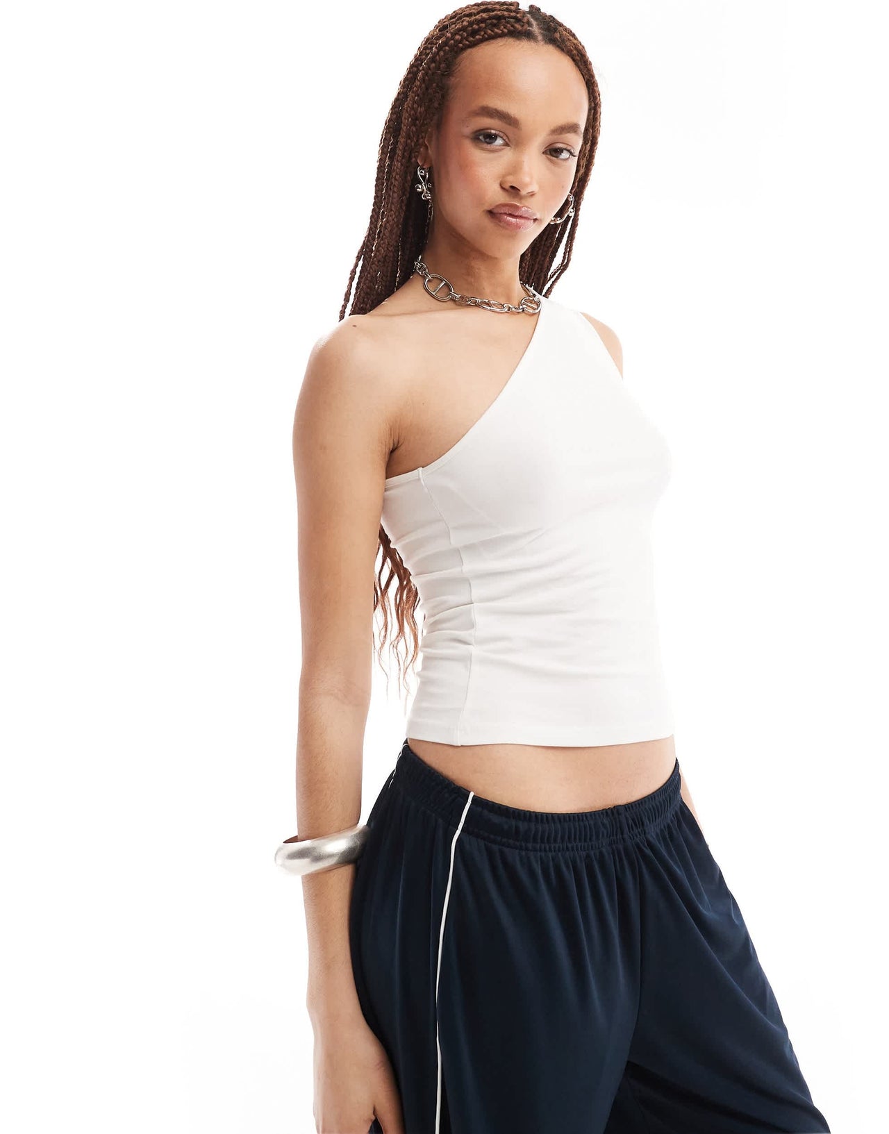 Weekday Cindy one shoulder top in off-white exclusive to ASOS