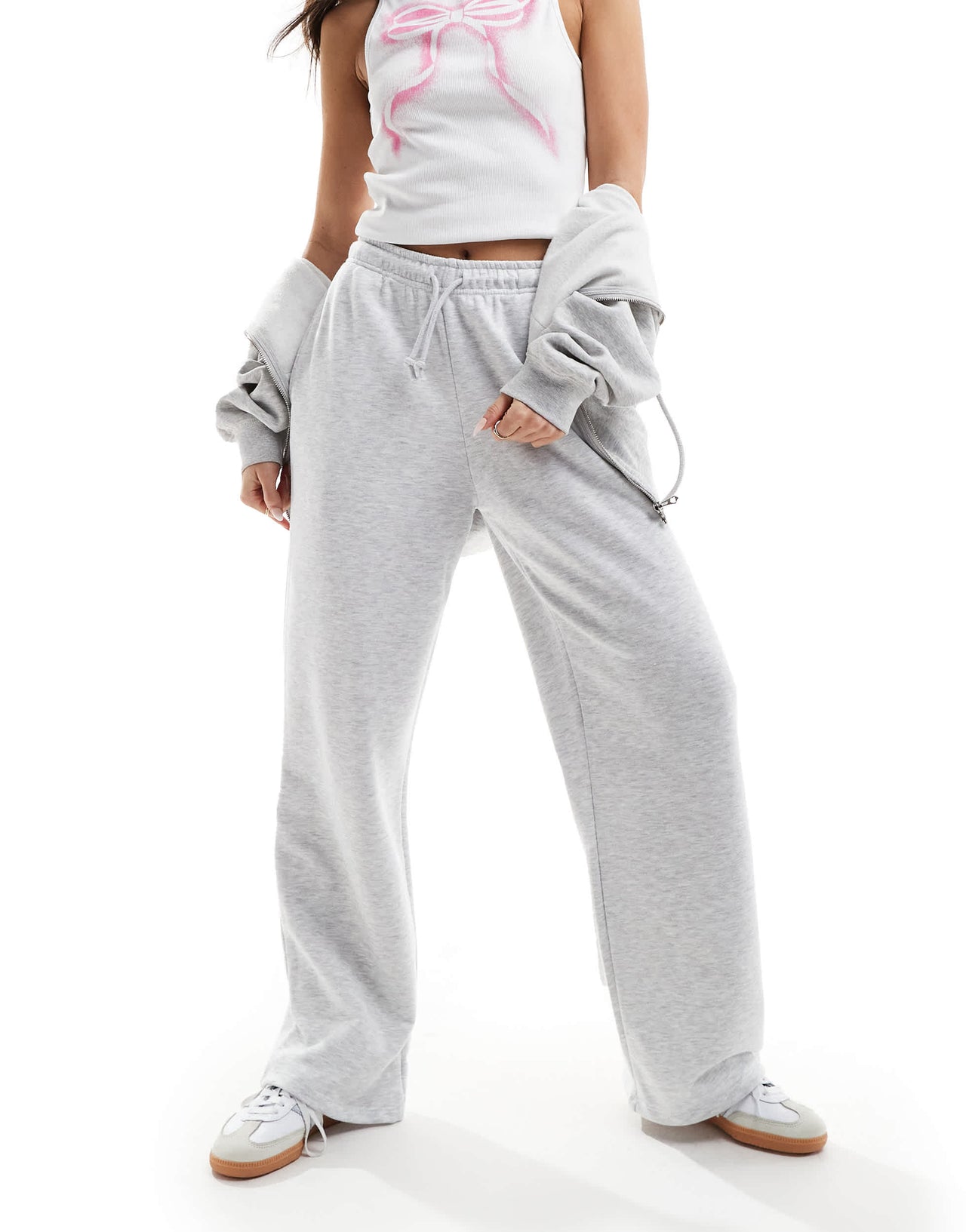 Pull&Bear wide leg jogger in grey marl