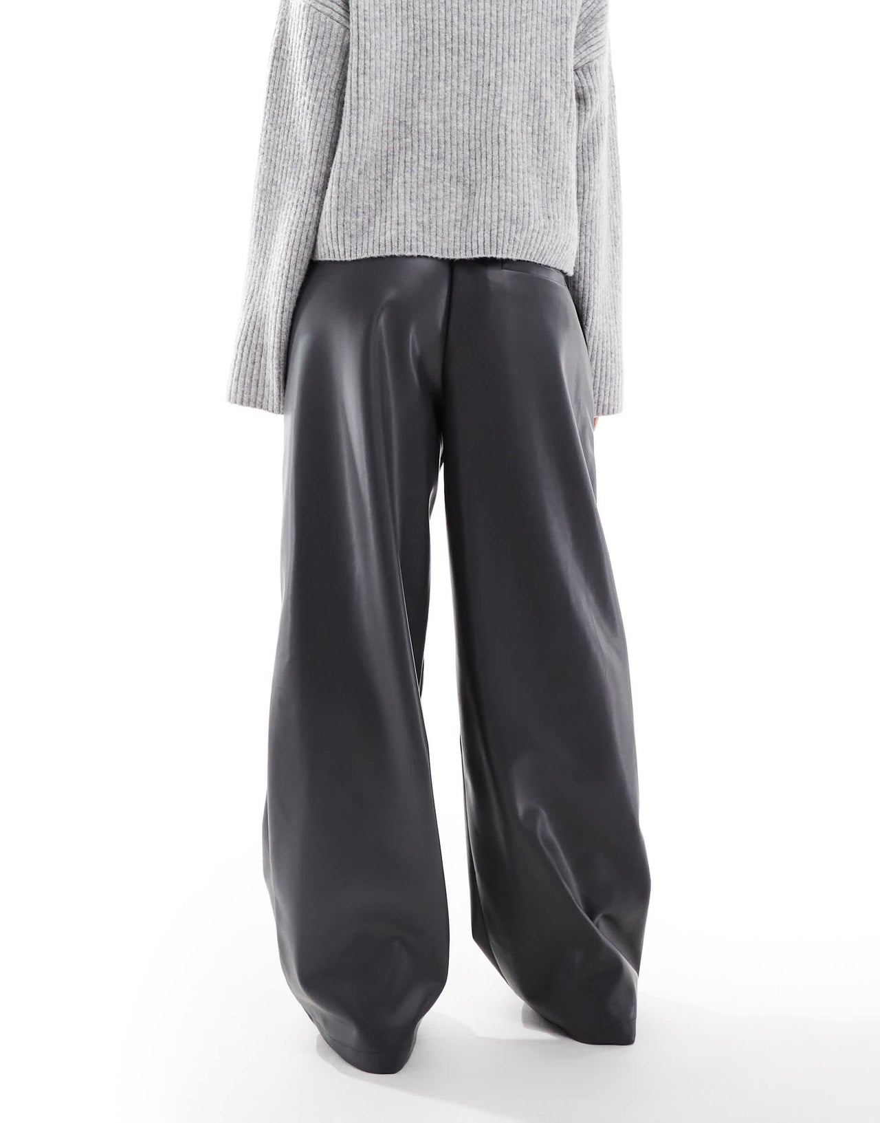 ASOS DESIGN faux leather wide leg pull on trousers in charcoal