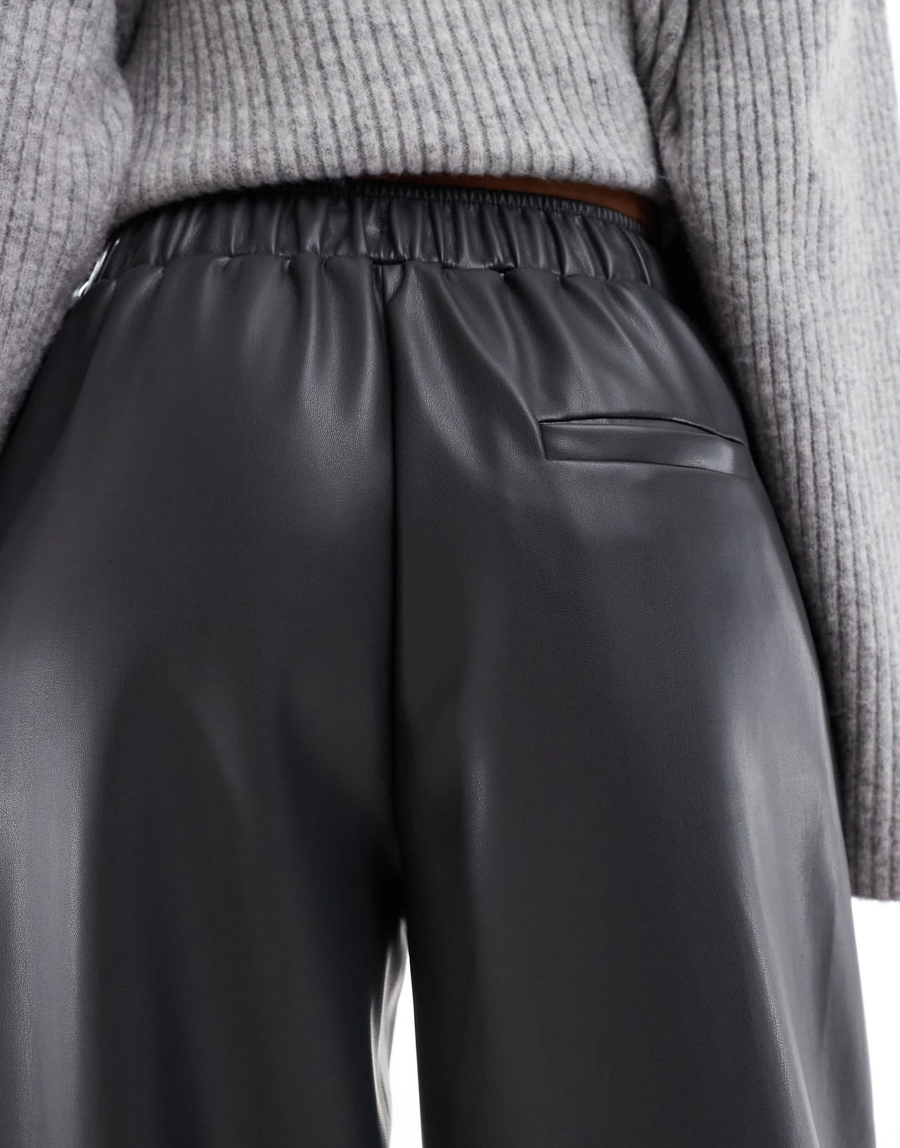 ASOS DESIGN faux leather wide leg pull on trousers in charcoal