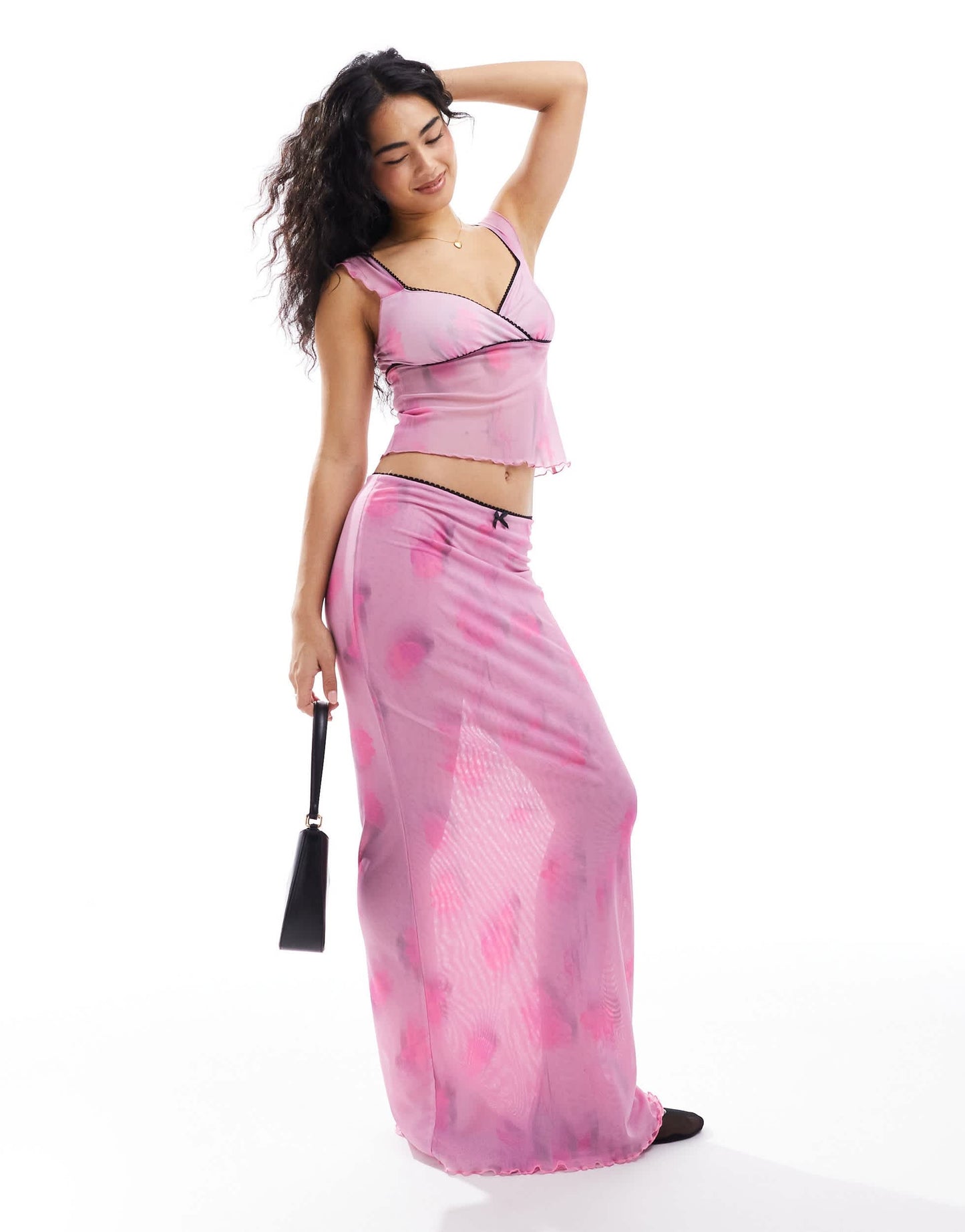 ASOS DESIGN mesh cami top co ord in soft pink