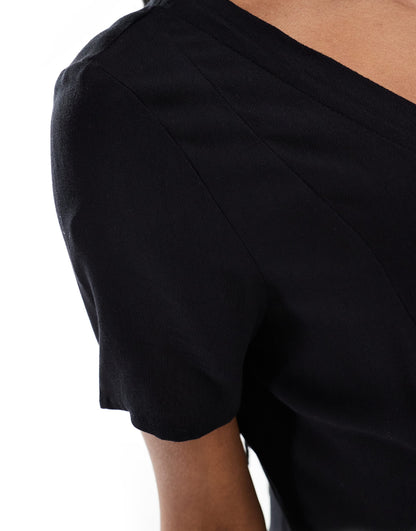 Monki button through mini dress with v neck in black