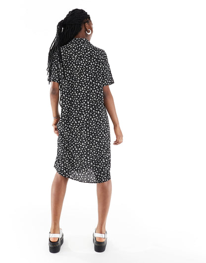 Monki midi shirt dress in mono ditsy print