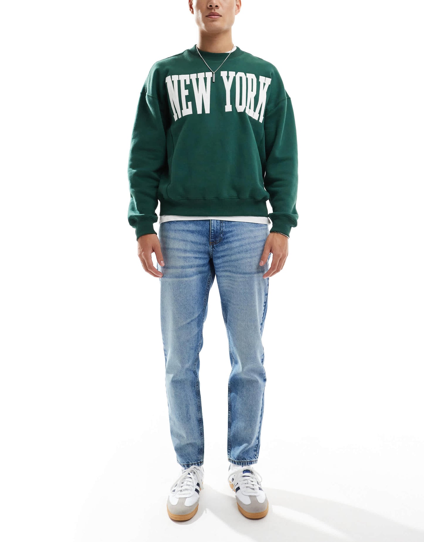 ASOS DESIGN tapered jeans in mid wash blue