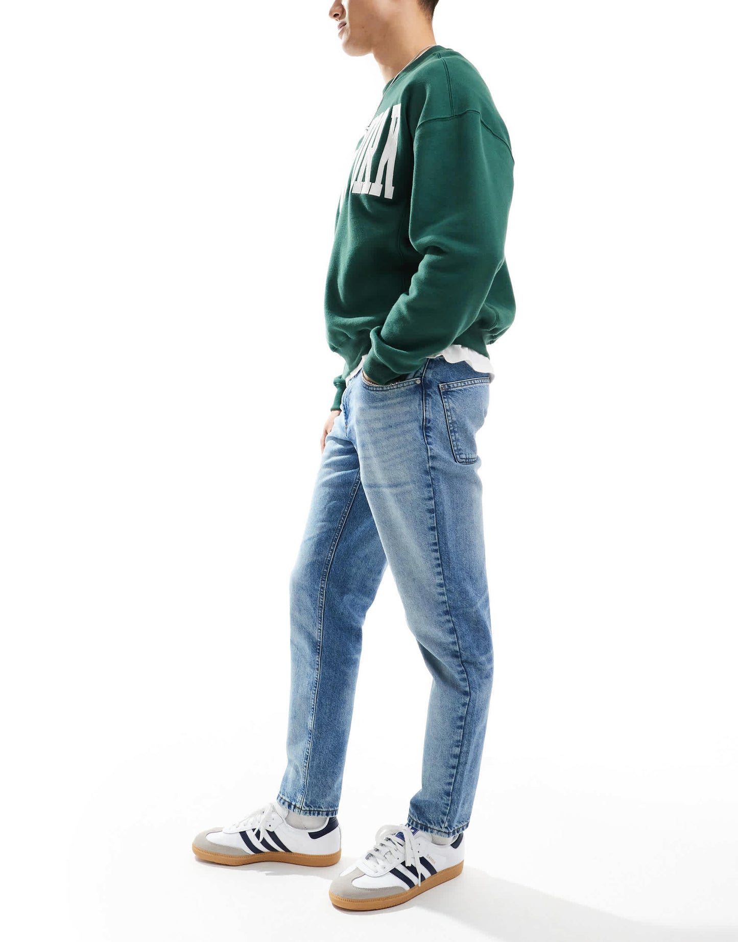 ASOS DESIGN tapered jeans in mid wash blue