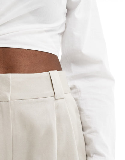 & Other Stories linen blend longline shorts with front pleats in beige