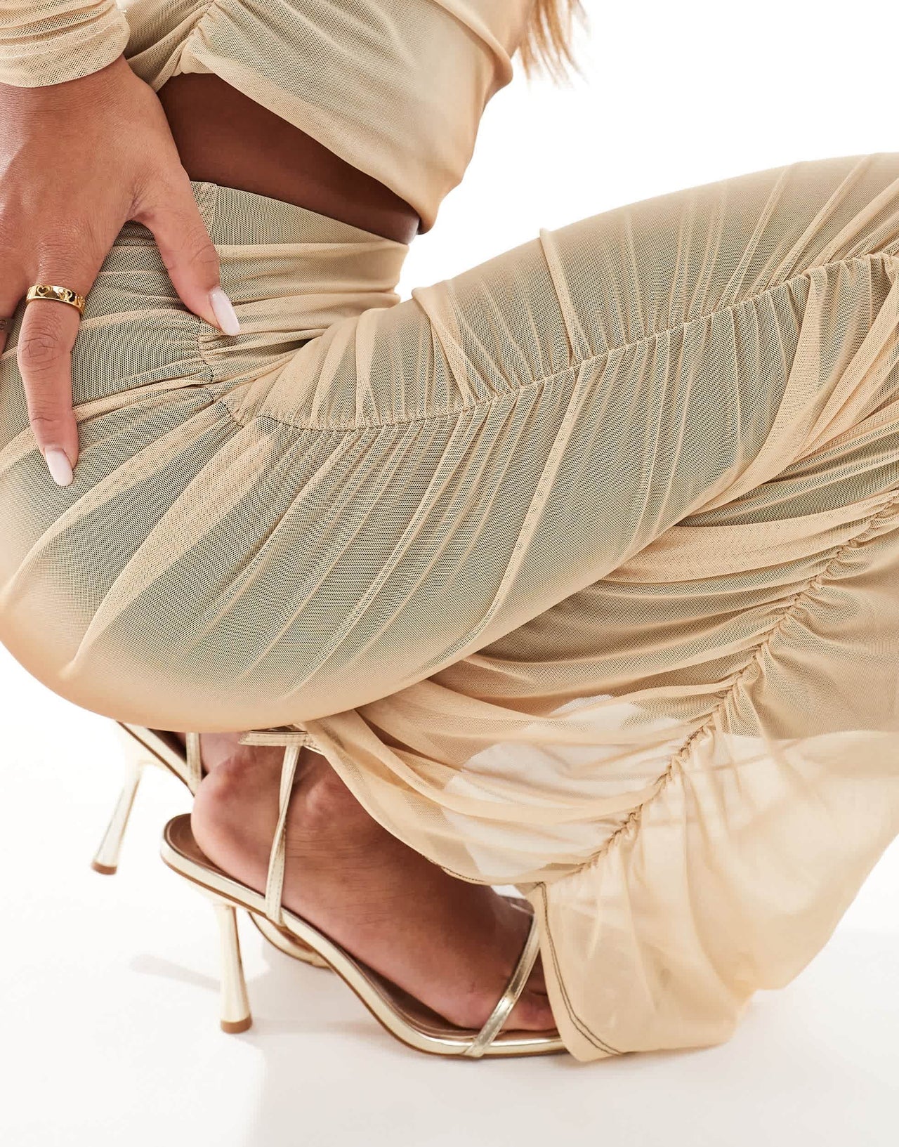 River Island ombre mesh ruched midi skirt co-ord in brown