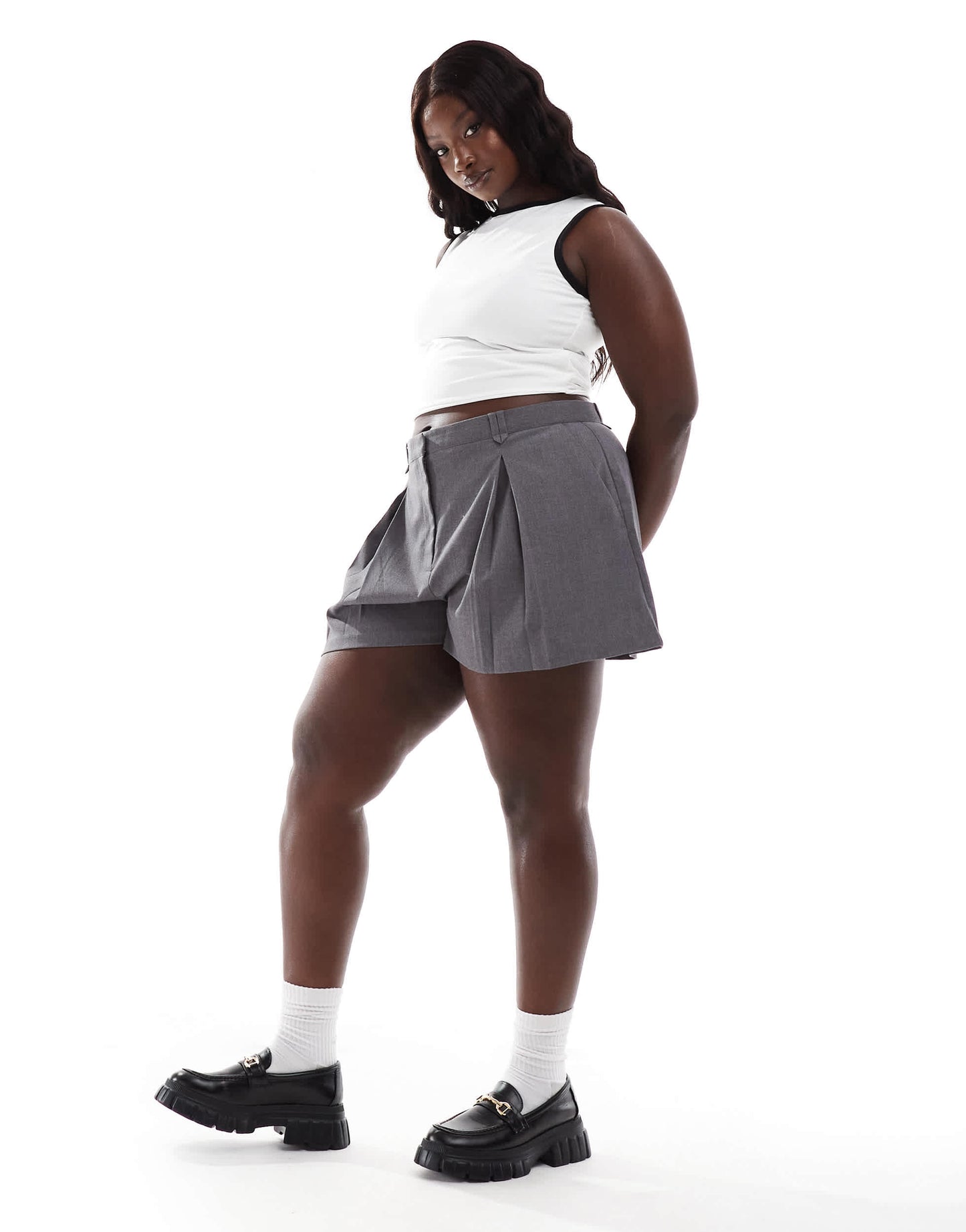 ASOS DESIGN Curve high waist tailored shorts in grey