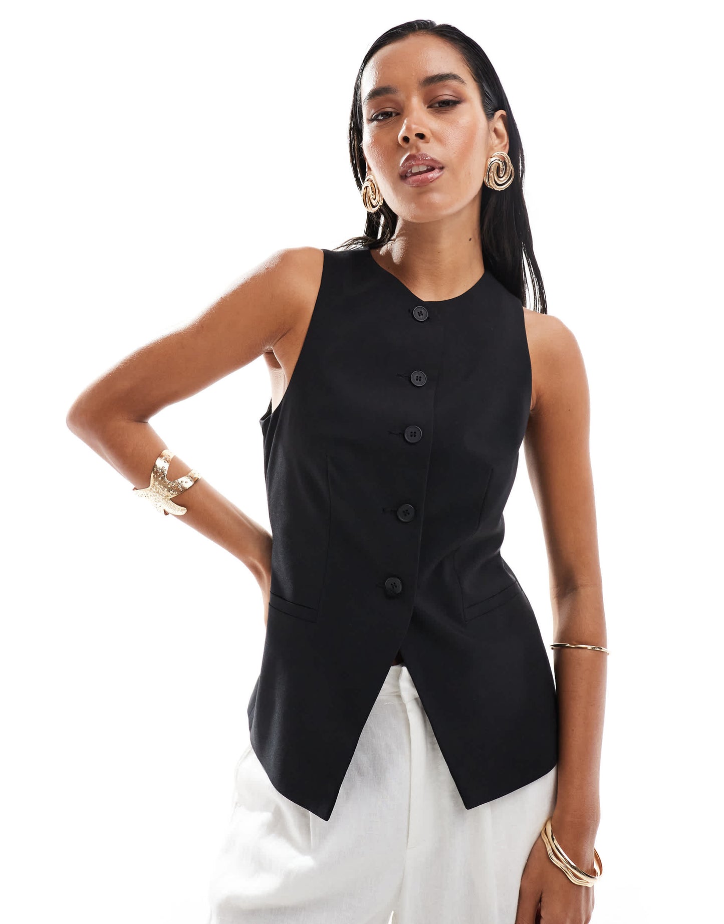 ASOS DESIGN high neck waistcoat in black