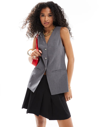 ASOS DESIGN longline waistcoat in grey