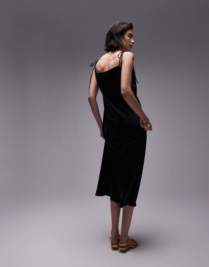 Topshop cowl neck tie shoulder midi slip dress in black
