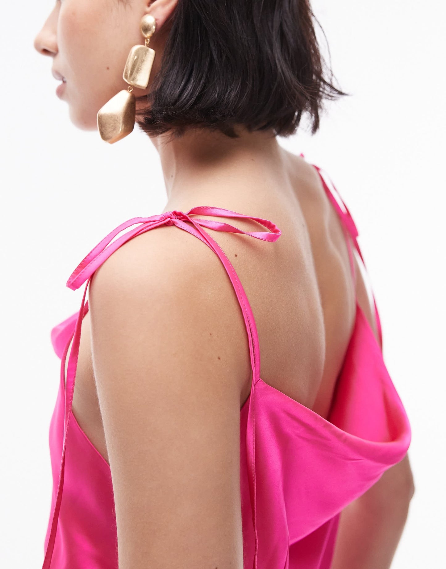 Topshop cowl neck tie shoulder midi slip dress in fuschia