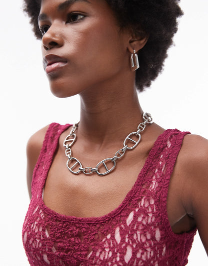 Topshop sheer lace vest in pink