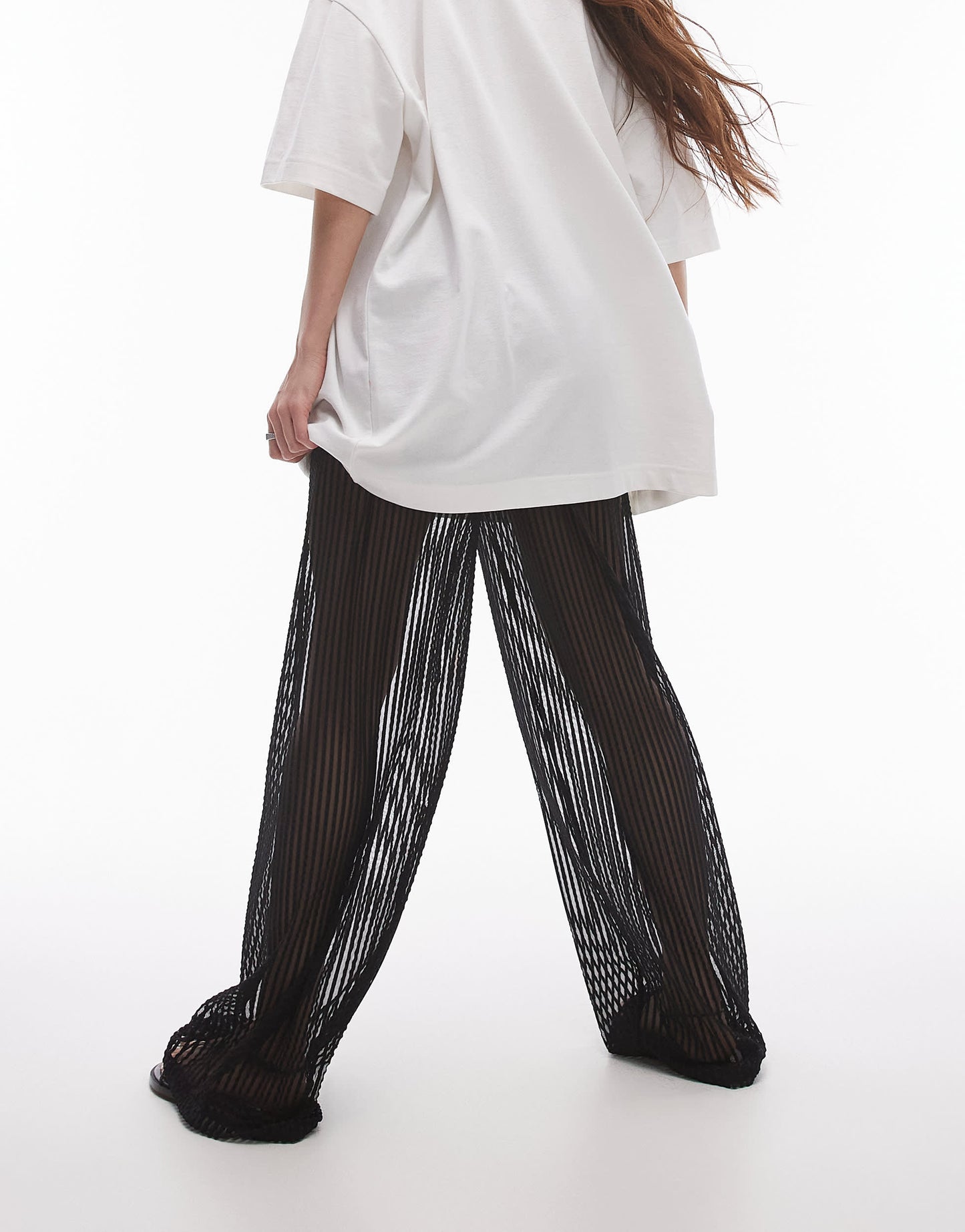 Topshop sheer stripe trouser in black
