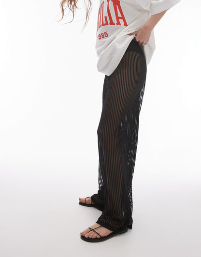Topshop sheer stripe trouser in black