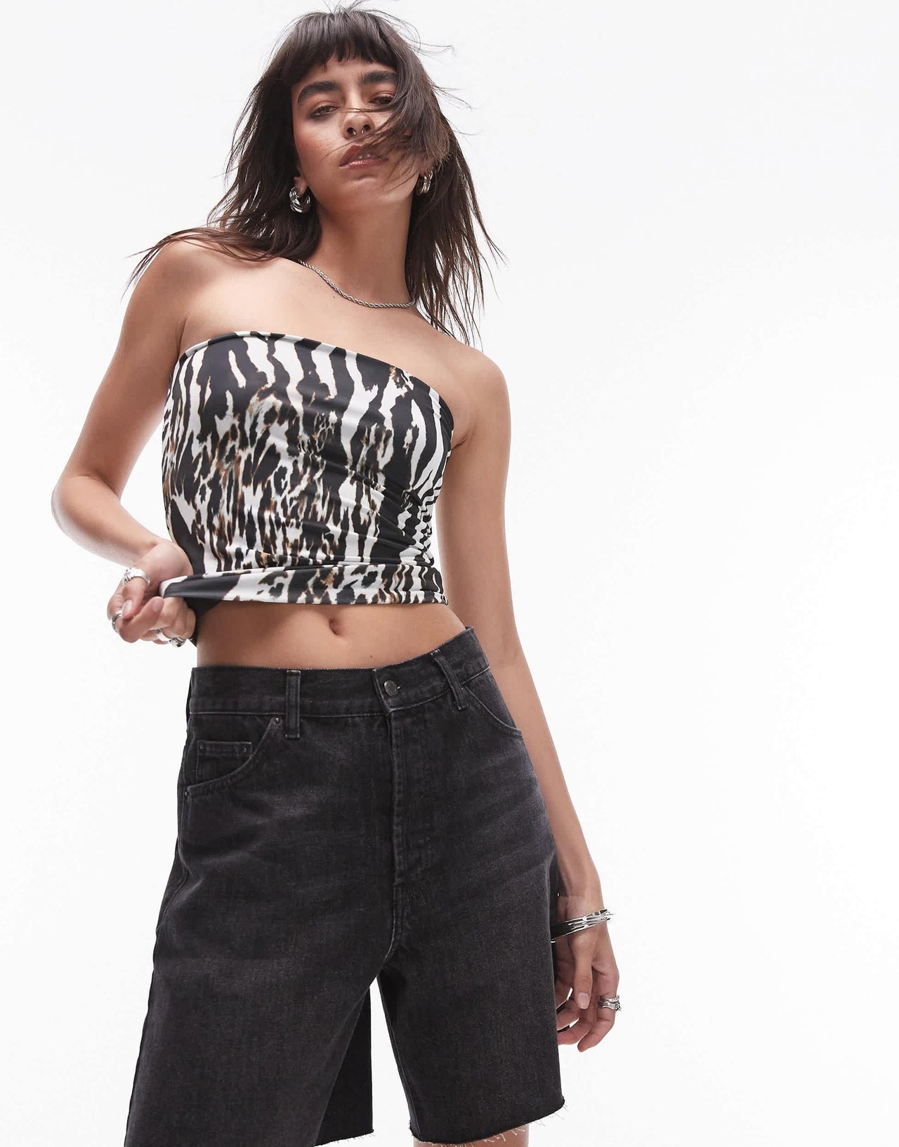 Topshop mixed animal print bandeau in mono