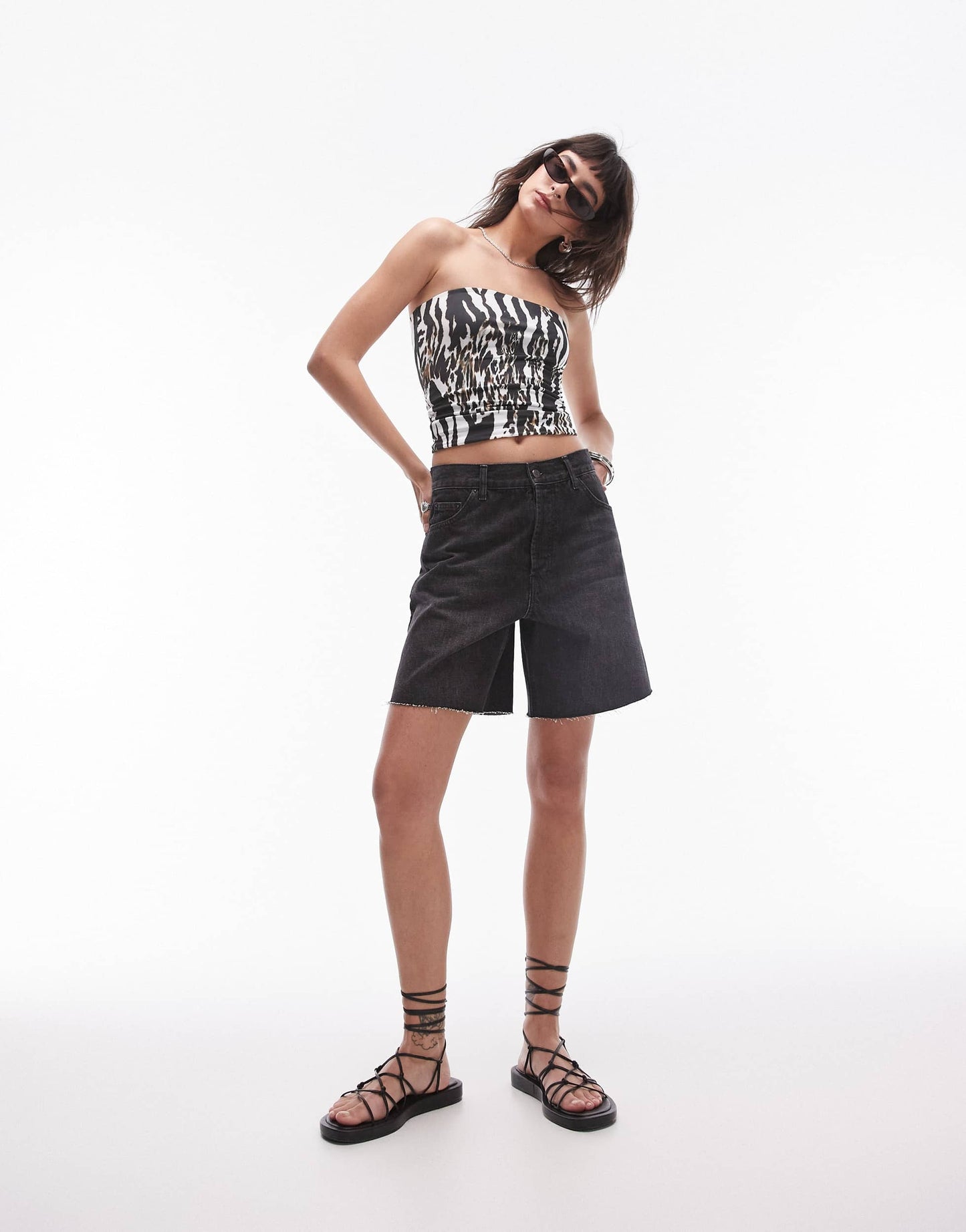 Topshop mixed animal print bandeau in mono