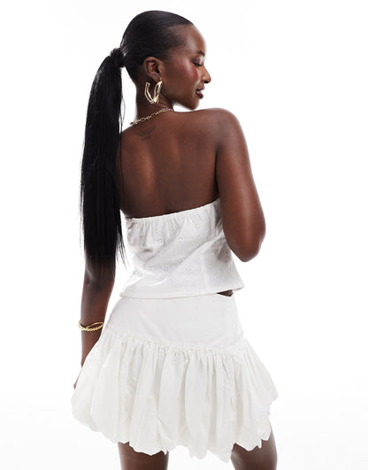 In The Style broderie bandeau contrast ribbon top in white