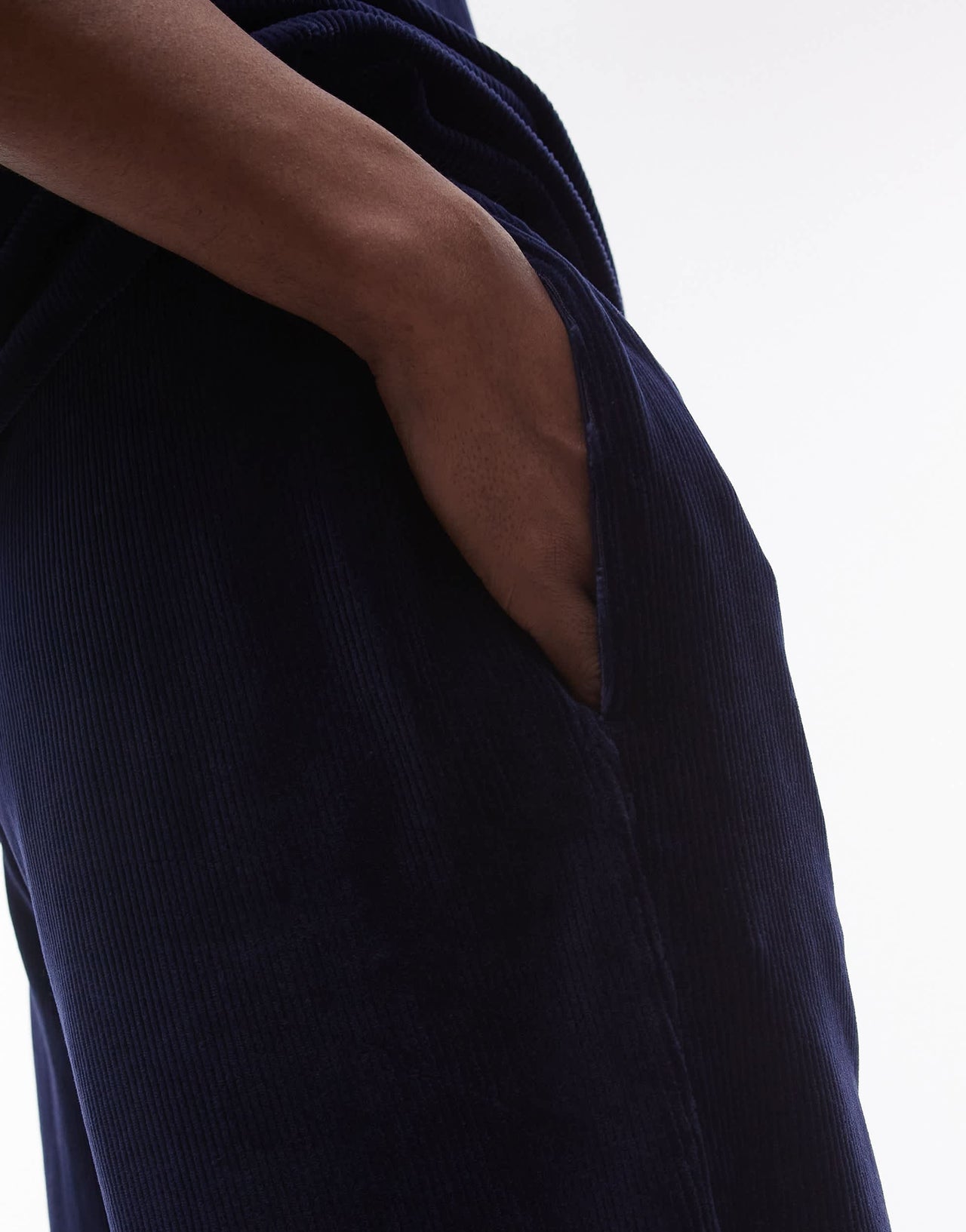 Topman oversized fit velvet cord short in navy