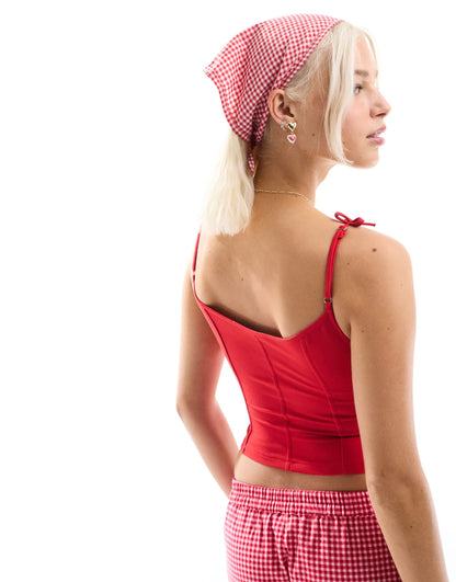 Motel kaida bow detail corset top in red