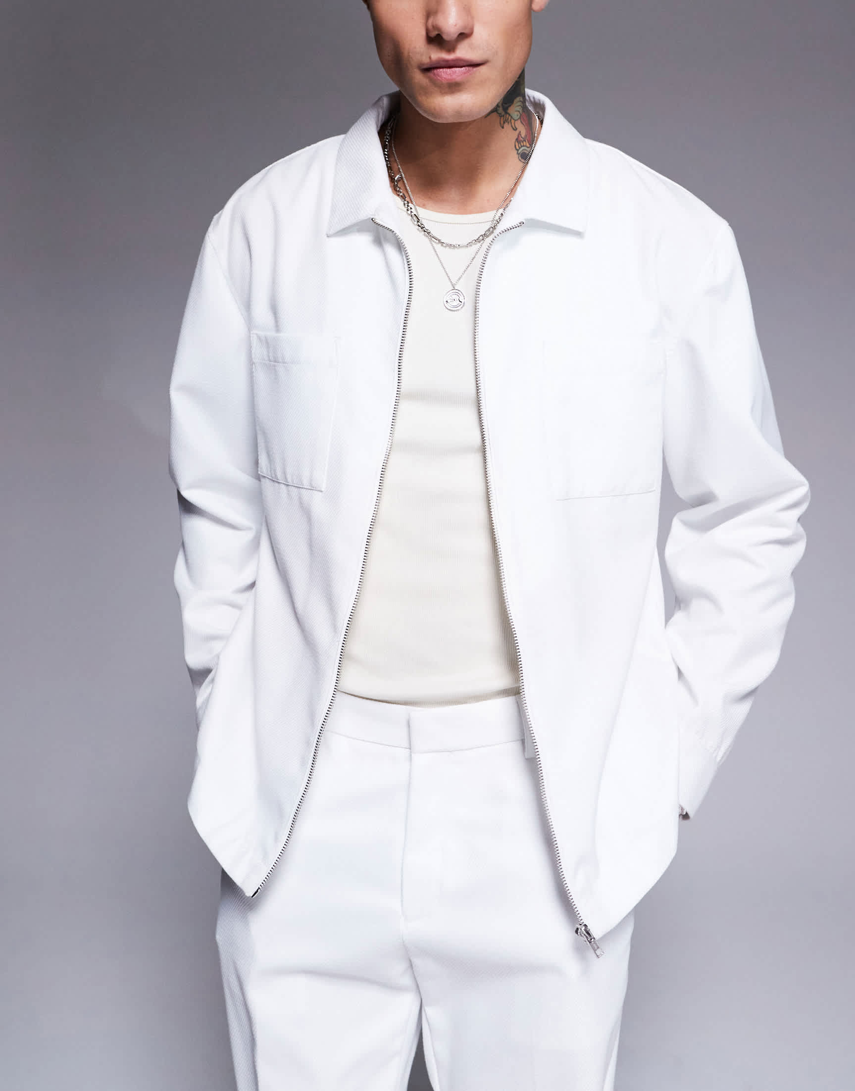 ASOS DESIGN smart co-ord slim fit trucker jacket in white