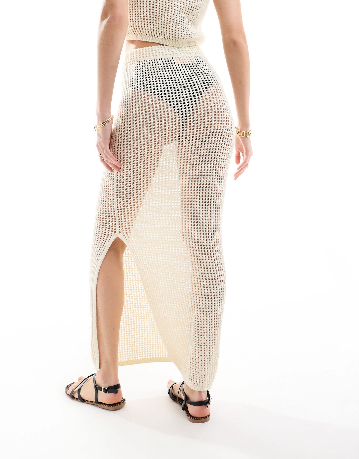 JJXX co-ord crochet maxi skirt in beige