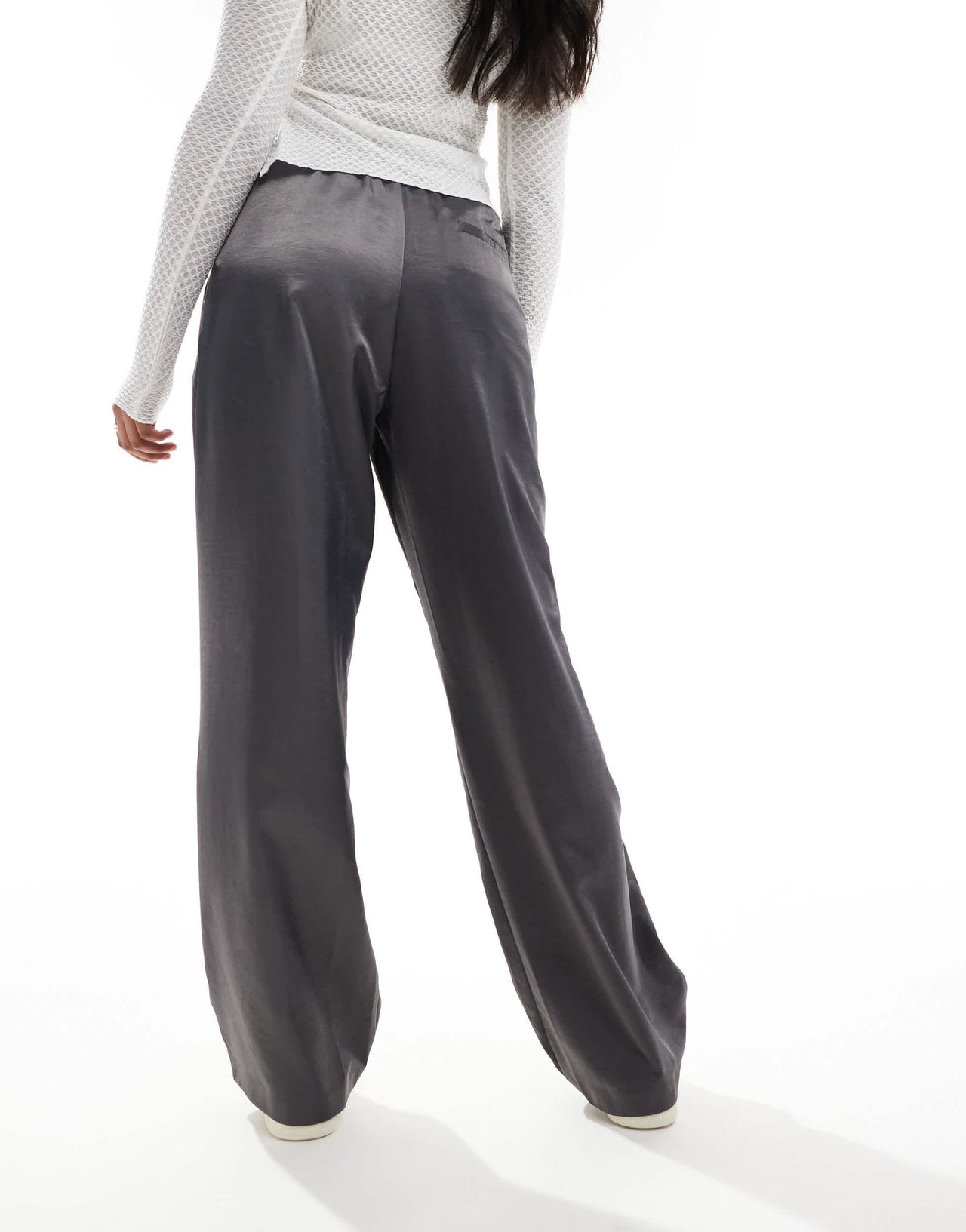 ASOS DESIGN satin pull on relaxed trouser in grey shimmer