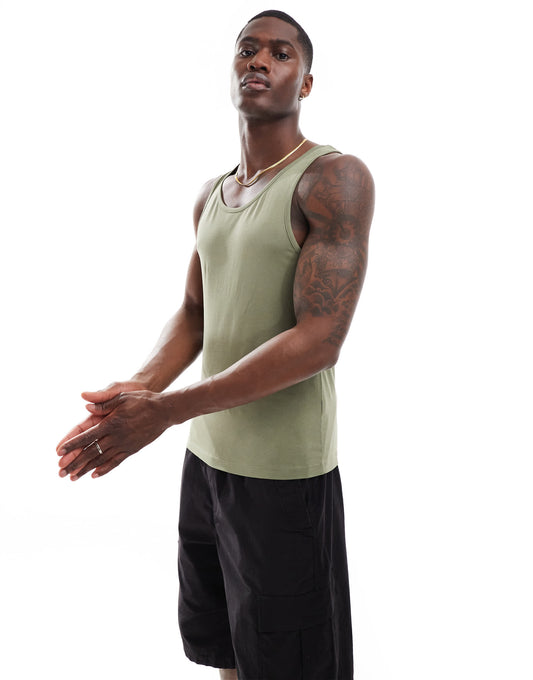 ASOS DESIGN essentials muscle fit vest in khaki