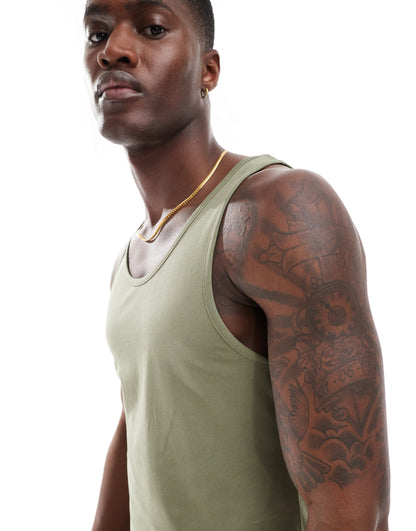 ASOS DESIGN essentials muscle fit vest in khaki