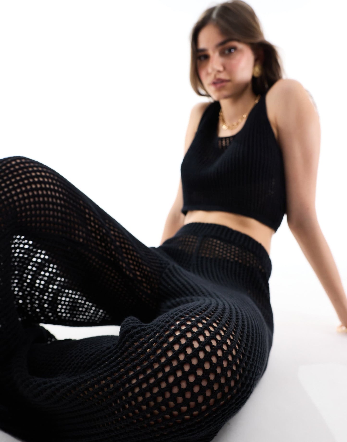 JJXX co-ord crochet trousers in black