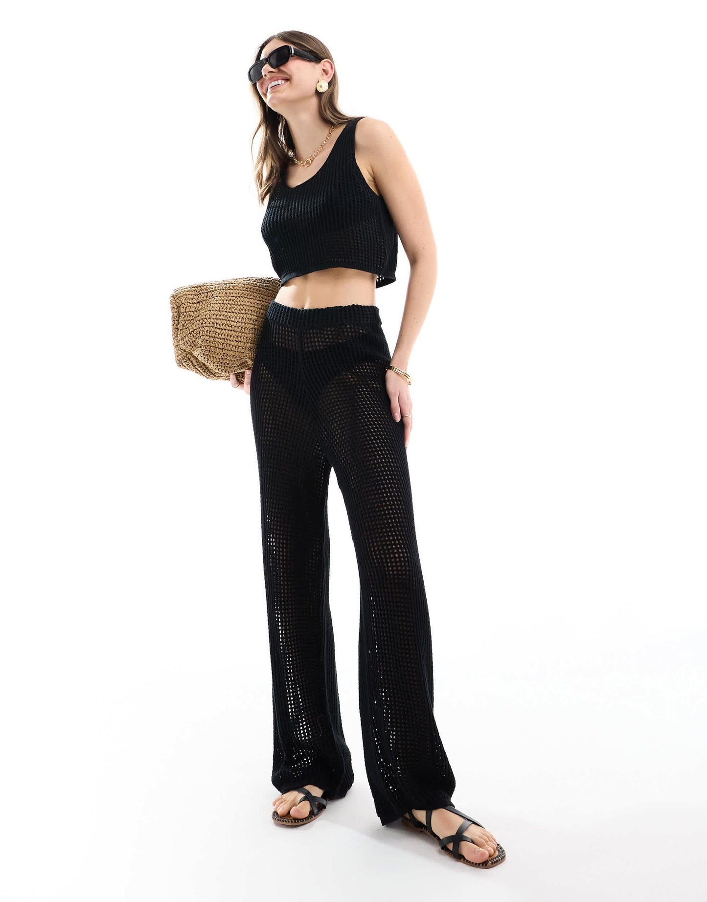 JJXX co-ord crochet trousers in black