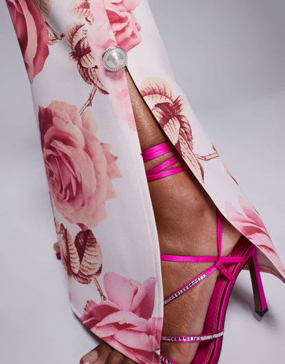 ASOS LUXE co-ord slim fit tailored trouser with embellished button detail in rose print