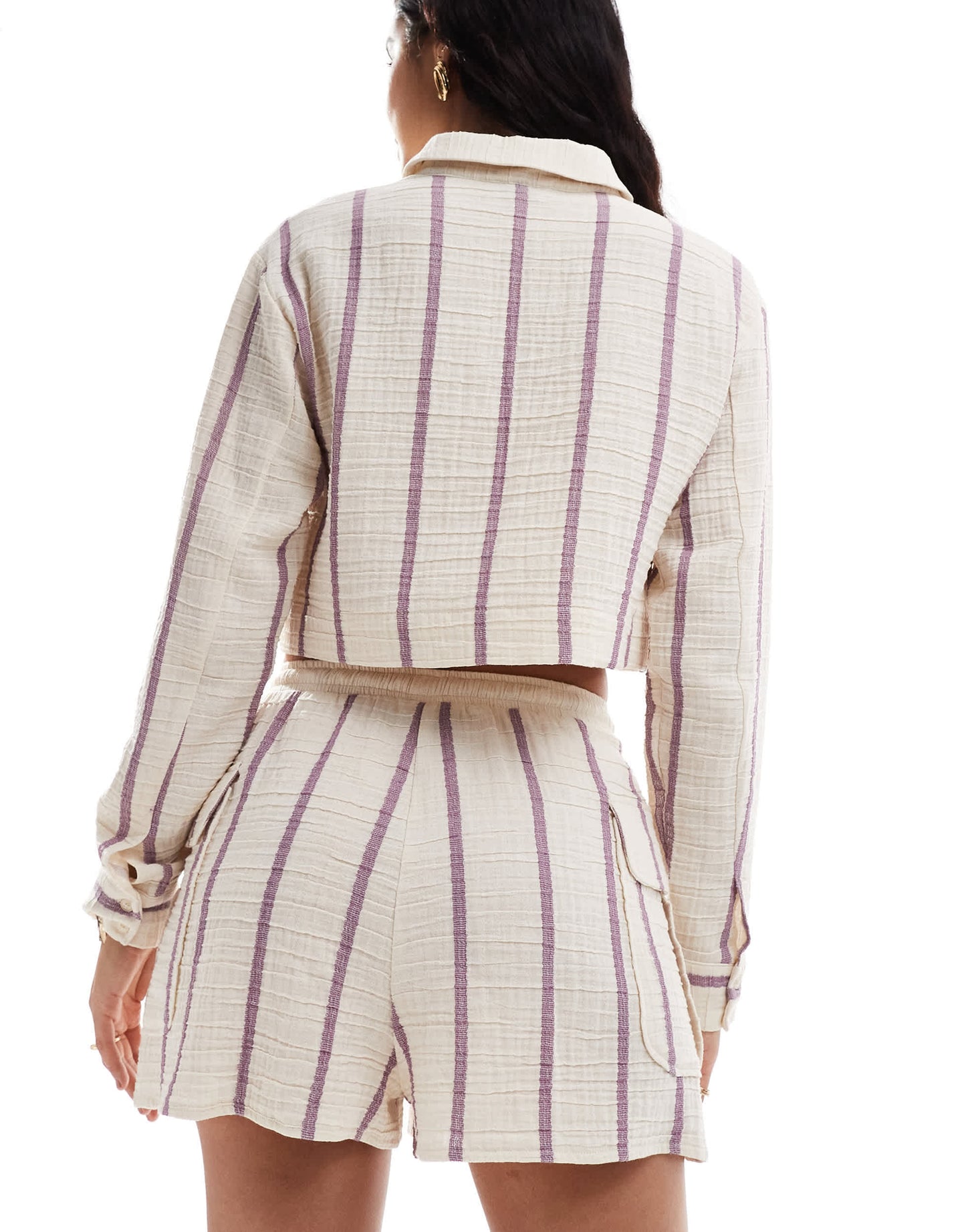 ASOS DESIGN linen look utility short co-ord in purple stripe