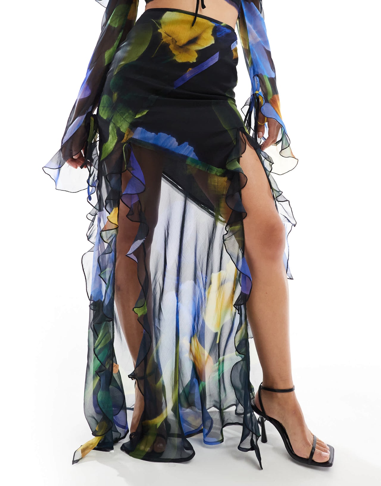 ASOS DESIGN frill detail co-ord maxi skirt in large floral print