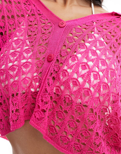 ASOS DESIGN knitted co-ord beach shirt in pink