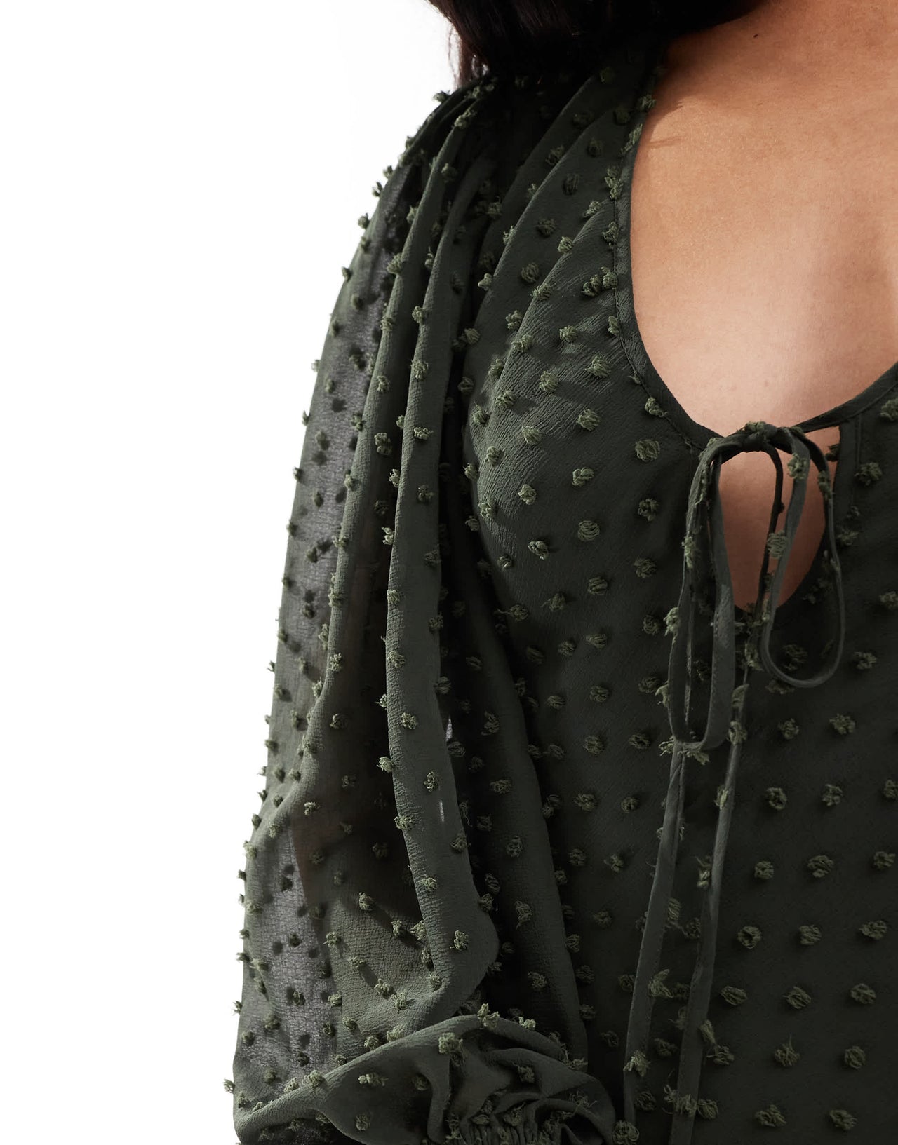 ASOS DESIGN dobby balloon sleeve midi dress in dark green