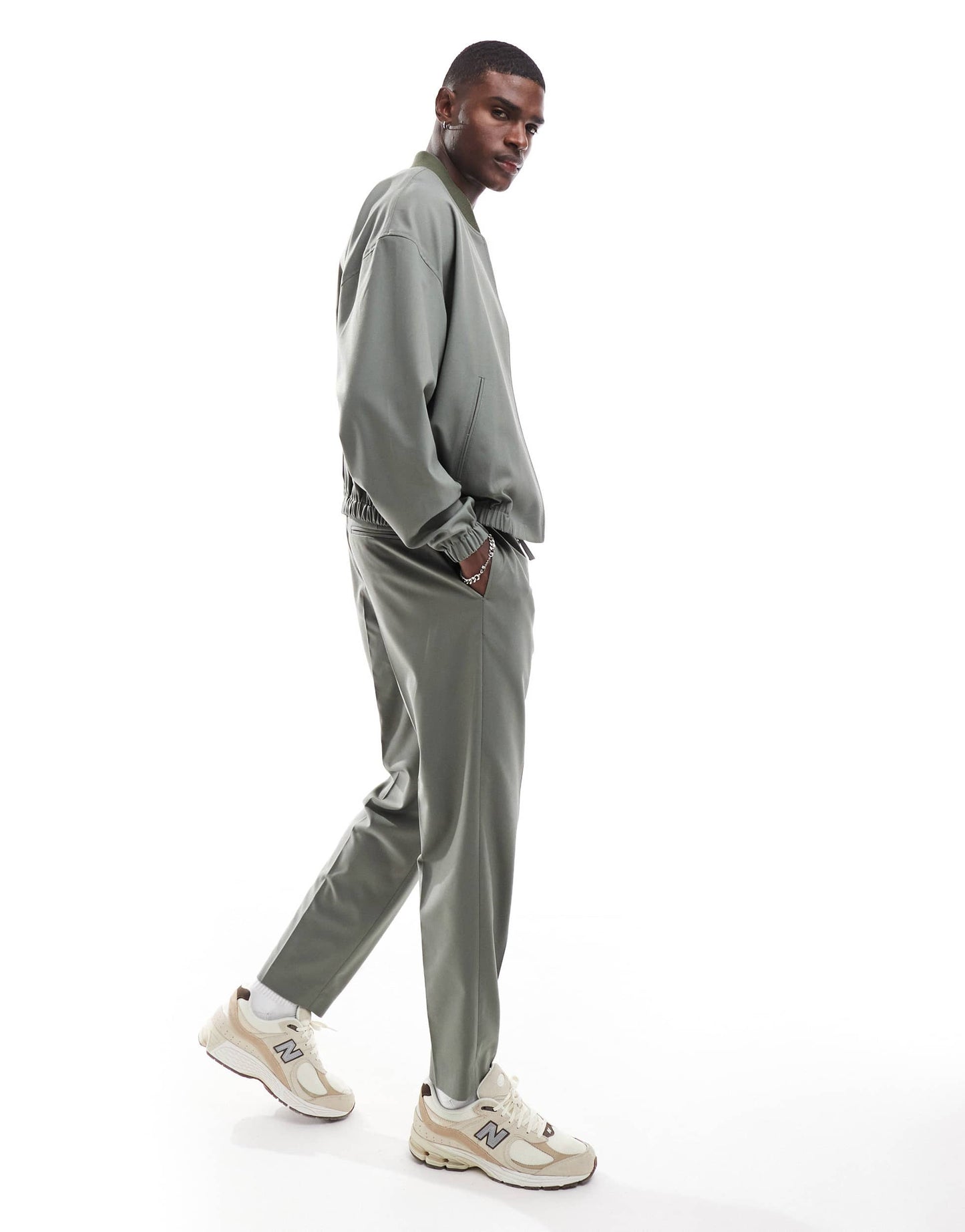 ASOS DESIGN smart co-ord pull on tapered trousers in light grey