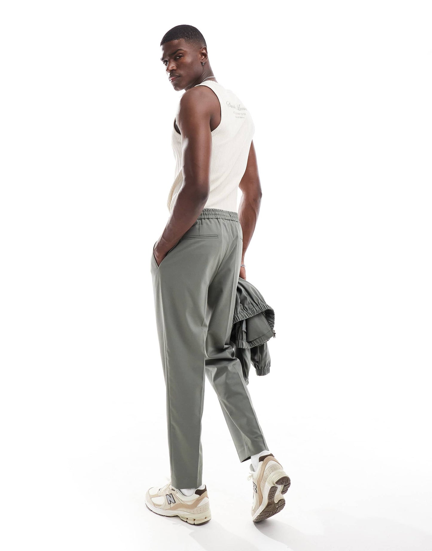 ASOS DESIGN smart co-ord pull on tapered trousers in light grey