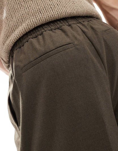 ASOS DESIGN smart wide leg trousers with elasticated waist in brown