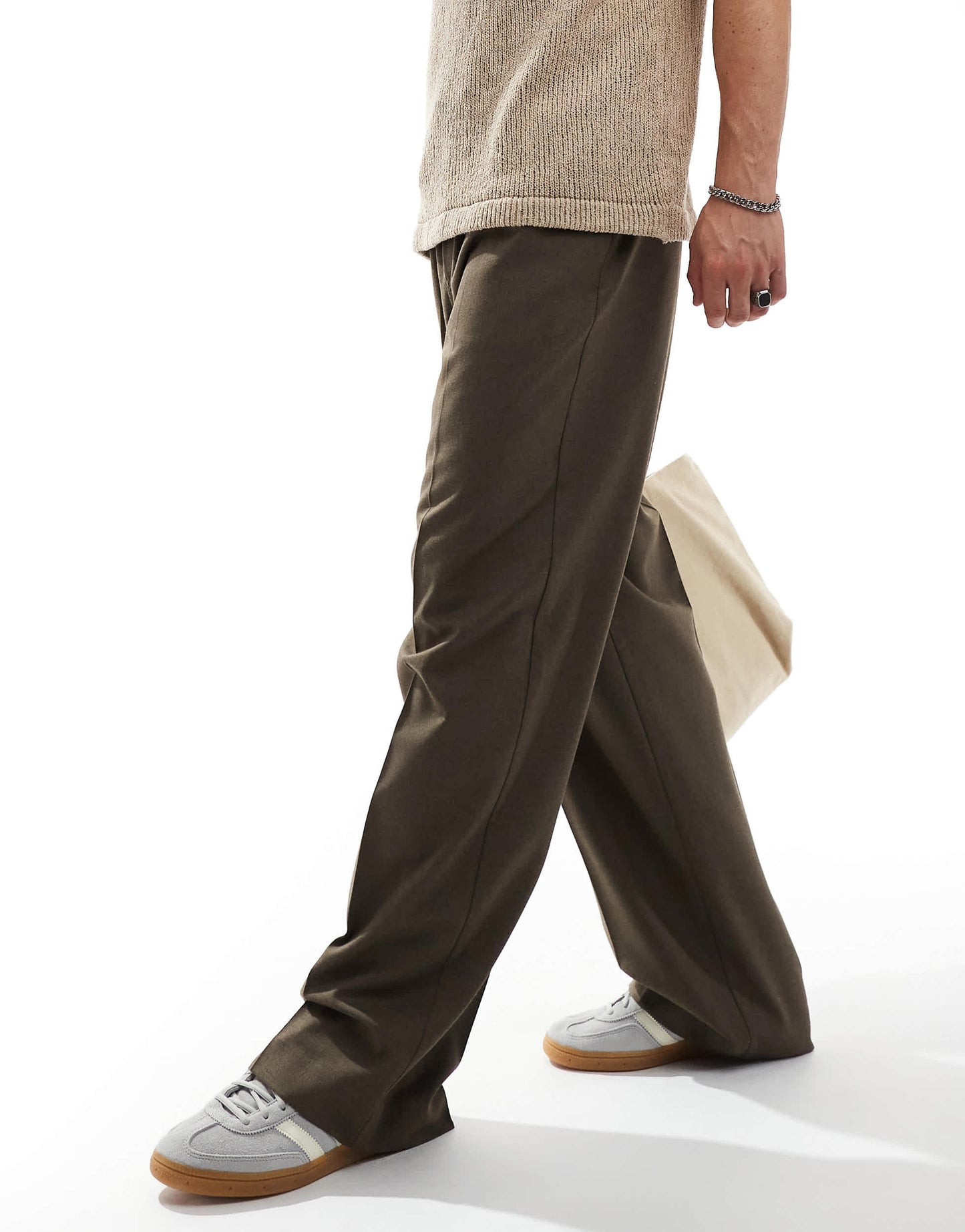 ASOS DESIGN smart wide leg trousers with elasticated waist in brown