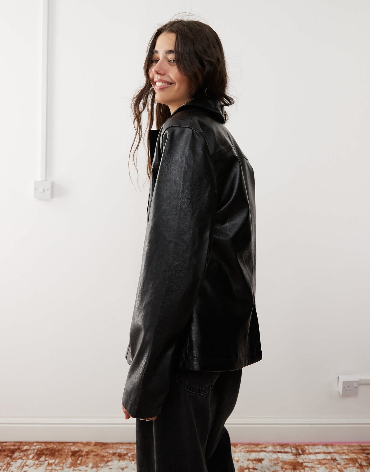 Reclaimed Vintage 90s washed leather look blazer coat in black