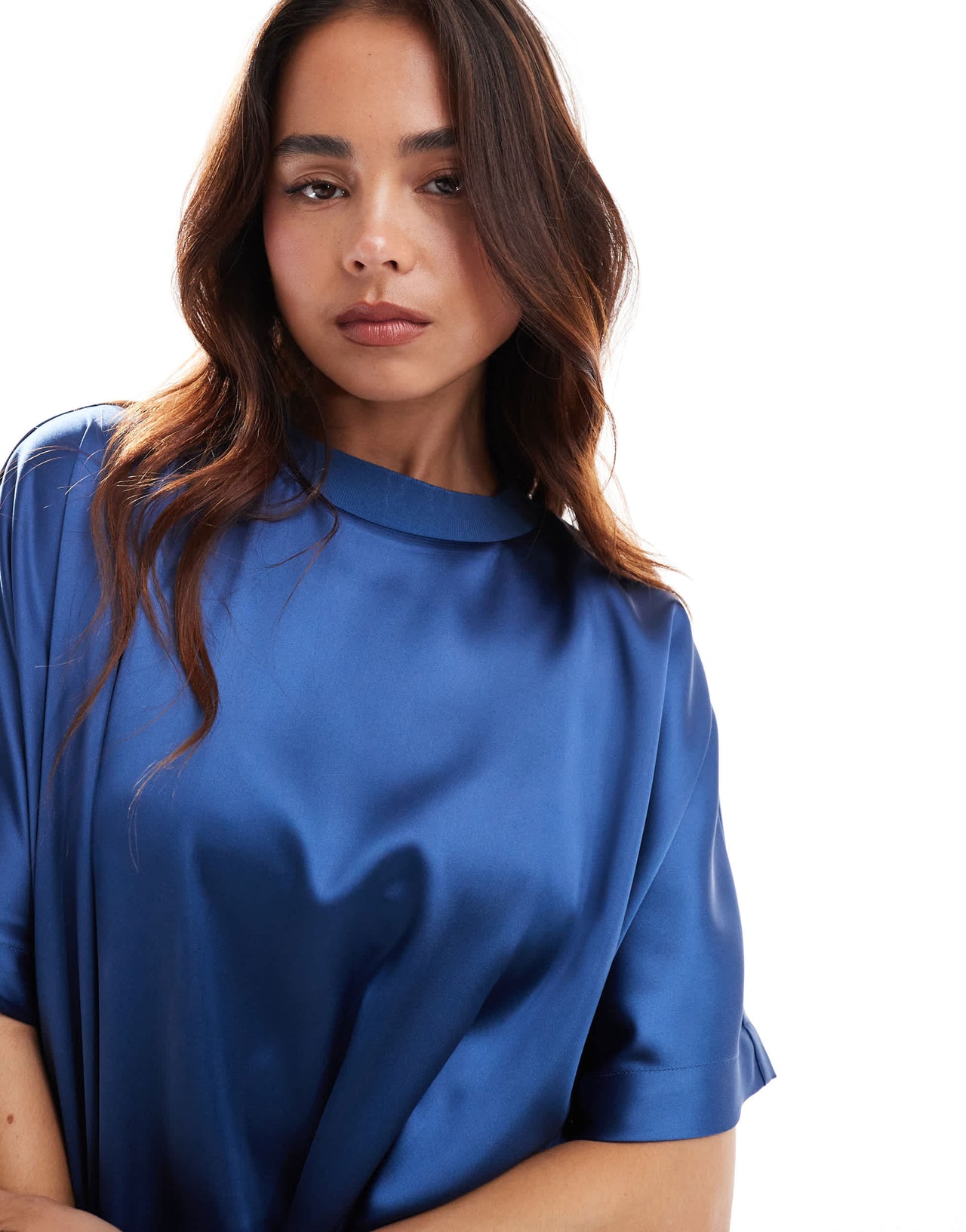 ASOS DESIGN satin midi t shirt dress in denim blue