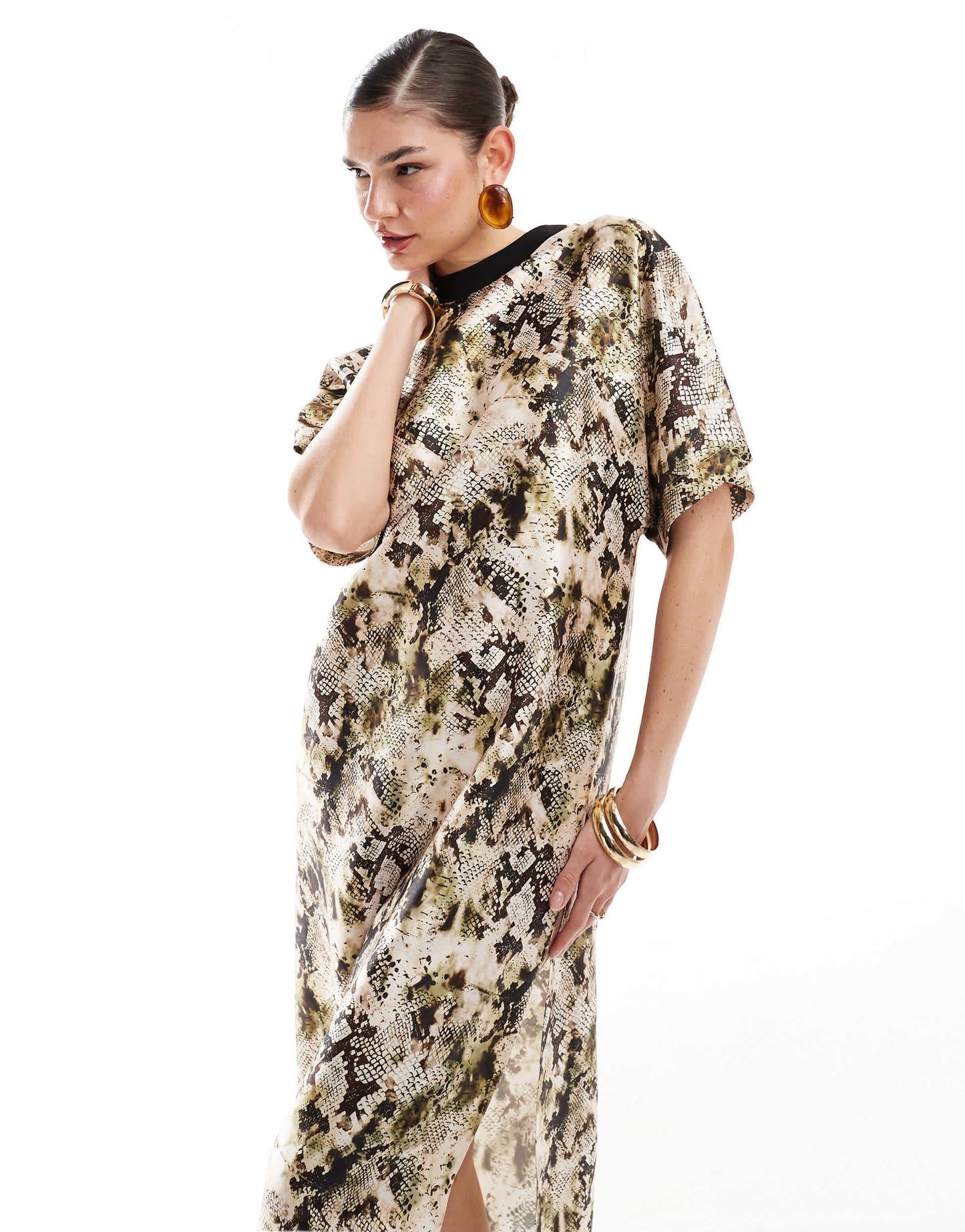 ASOS DESIGN satin oversized midi tshirt dress in snake print