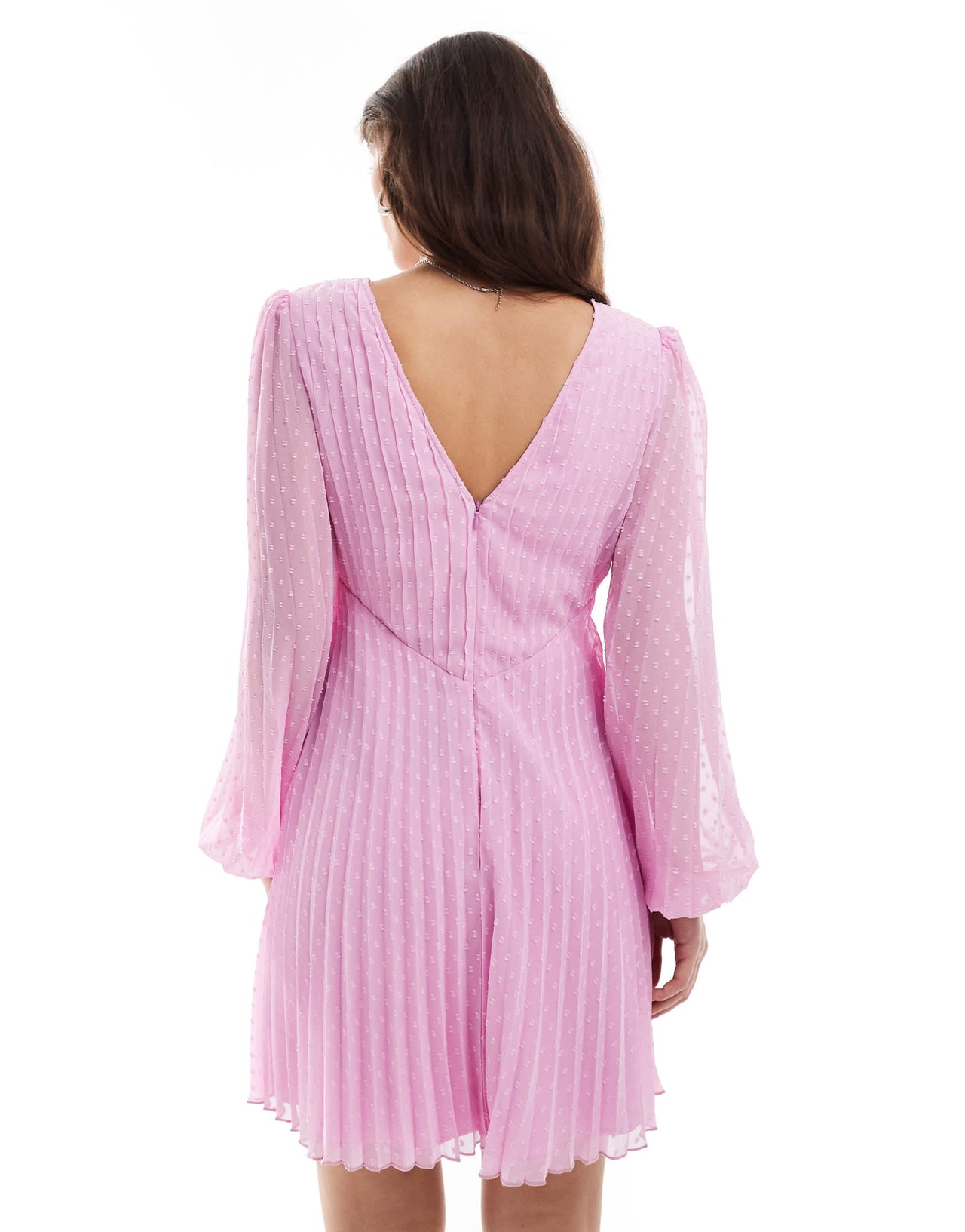 ASOS DESIGN dobby angel sleeve deep plunge wrap pleated mini dress in lilac