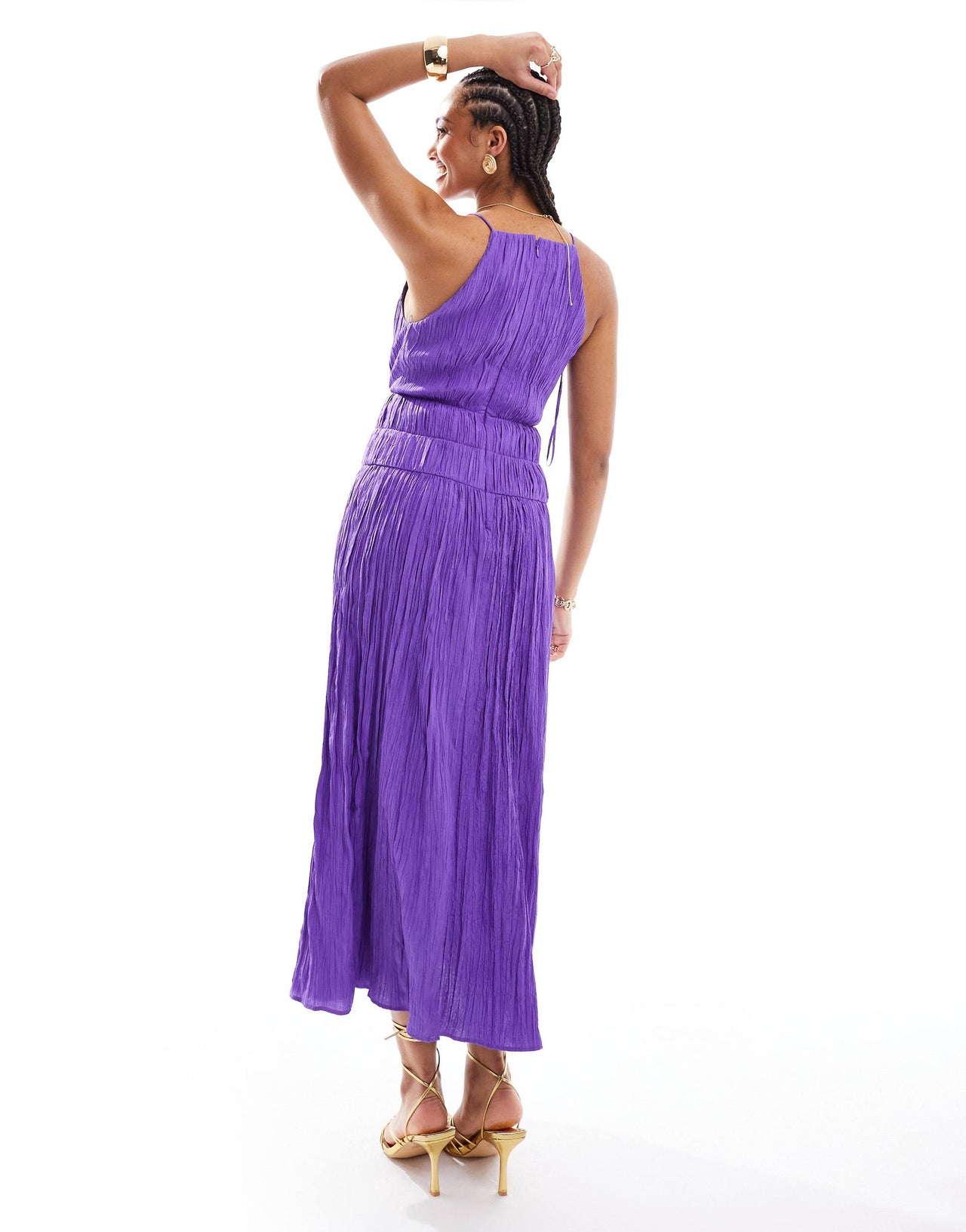 & Other Stories sleeveless midi dress with  ruche and  pleat detail in purple