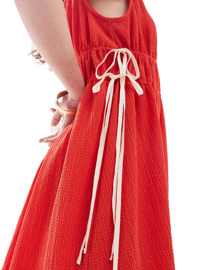 ASOS DESIGN textured mini sundress with tie detail in red