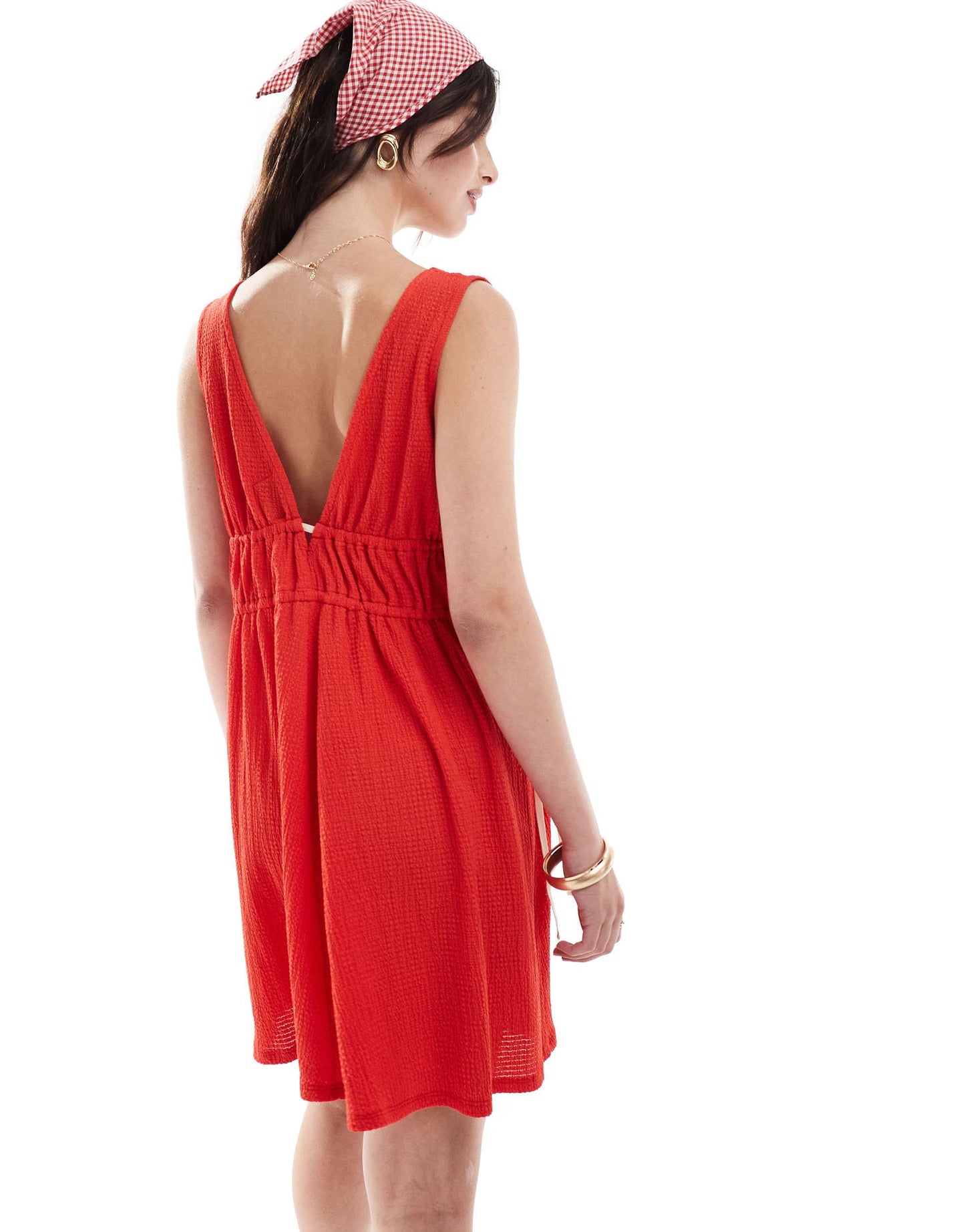 ASOS DESIGN textured mini sundress with tie detail in red